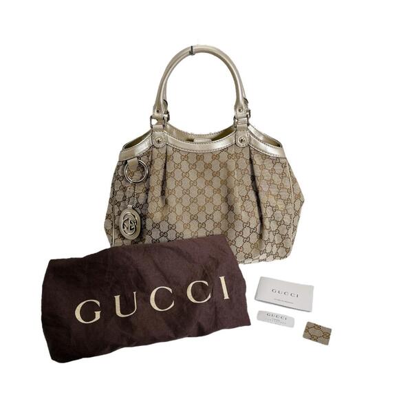 GUCCI Authentic Cream Canvas Tote Bag